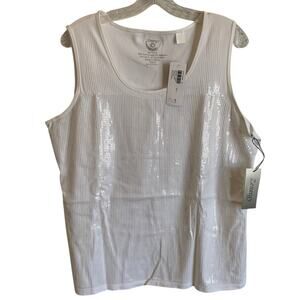NWT Zenergy by Chico's Sz 3 Womens Size XL White Sparkle Sequin Stretch Tank Top